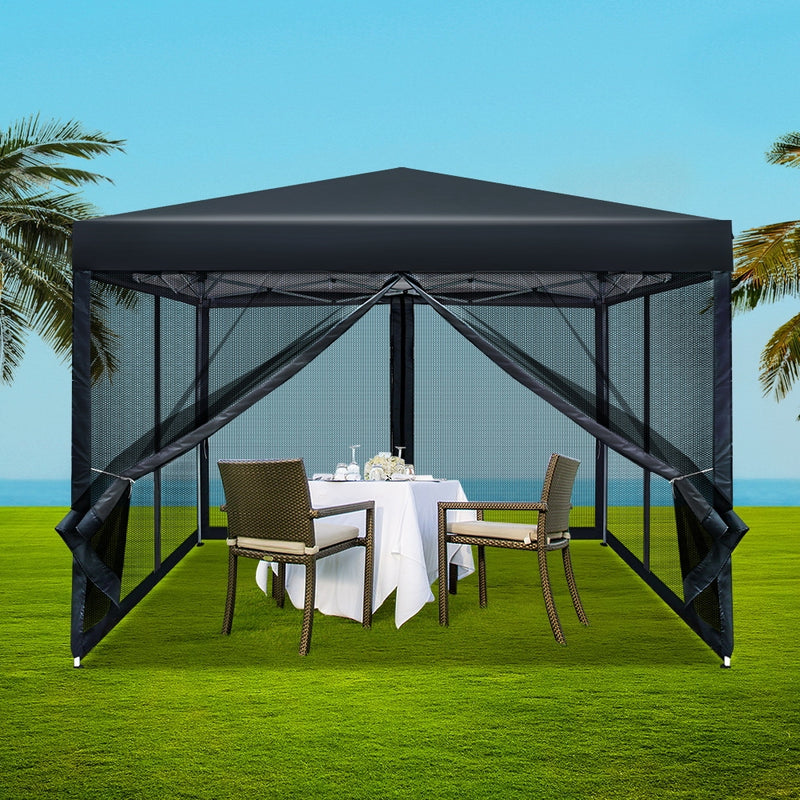 Gazebo Pop Up Marquee 3x3m Wedding Mesh Side Wall Outdoor Gazebos Black