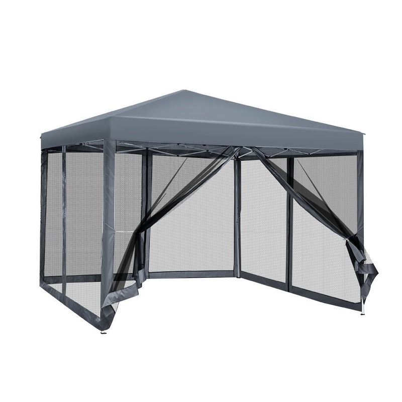 Gazebo Pop Up Marquee 3x3m Wedding Mesh Side Wall Outdoor Gazebos Grey