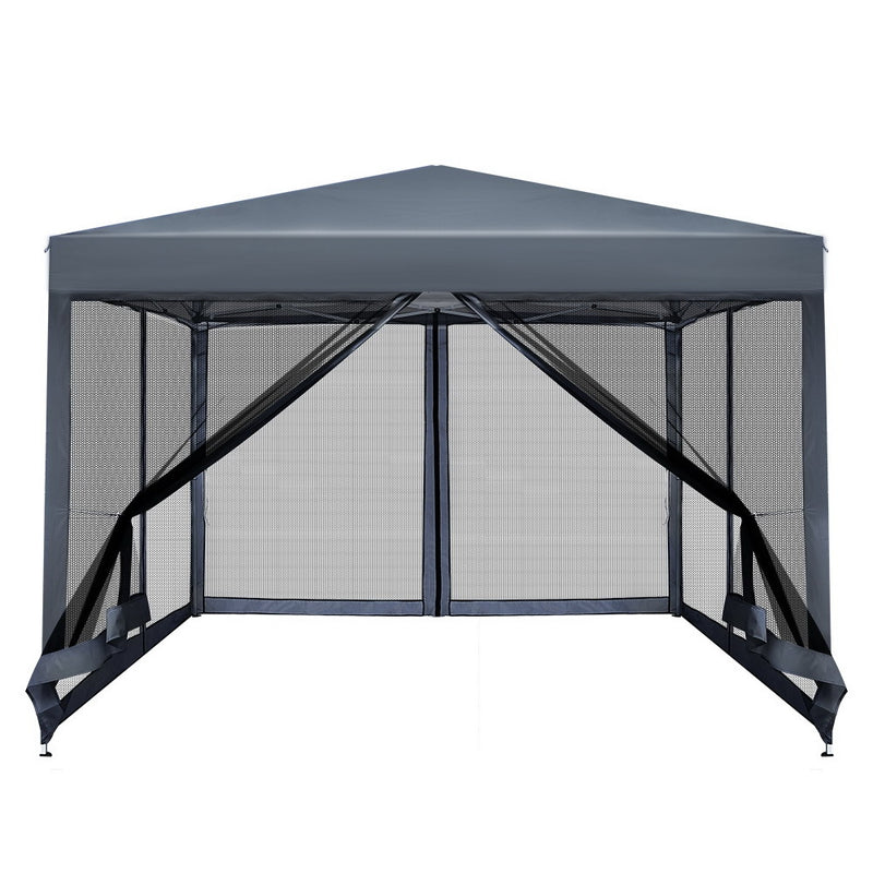 Gazebo Pop Up Marquee 3x3m Wedding Mesh Side Wall Outdoor Gazebos Grey