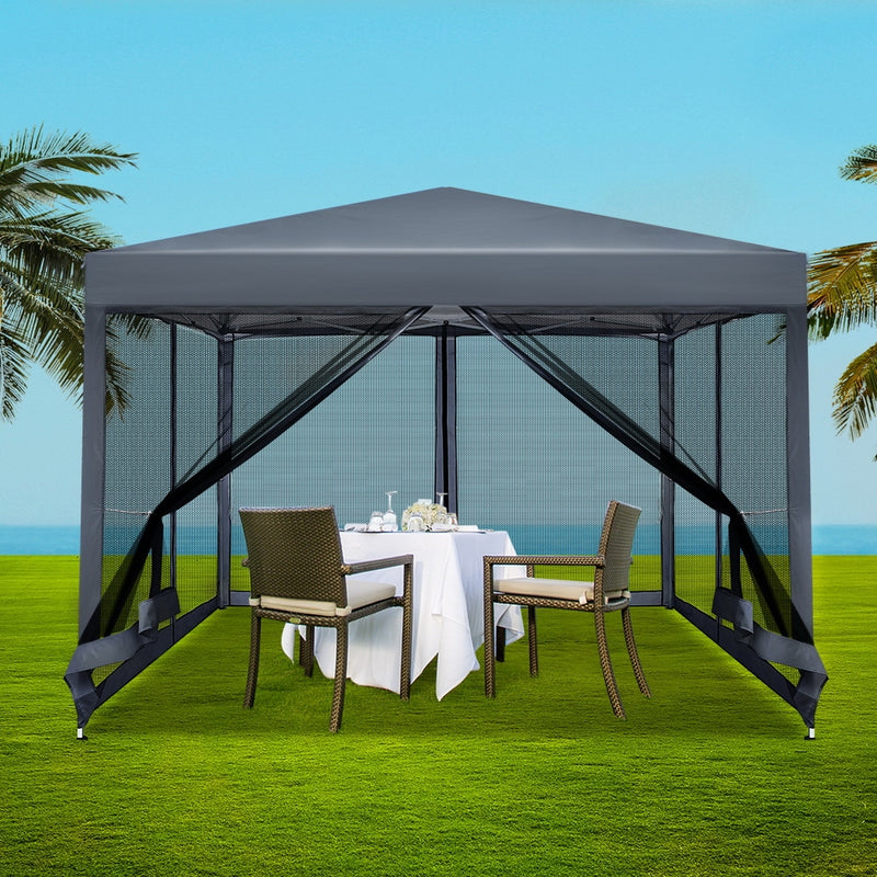 Gazebo Pop Up Marquee 3x3m Wedding Mesh Side Wall Outdoor Gazebos Grey