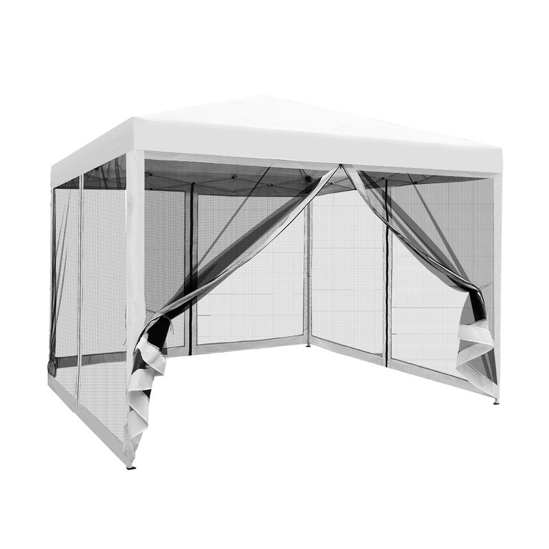 Gazebo Pop Up Marquee 3x3m Wedding Mesh Side Wall Outdoor Gazebos White