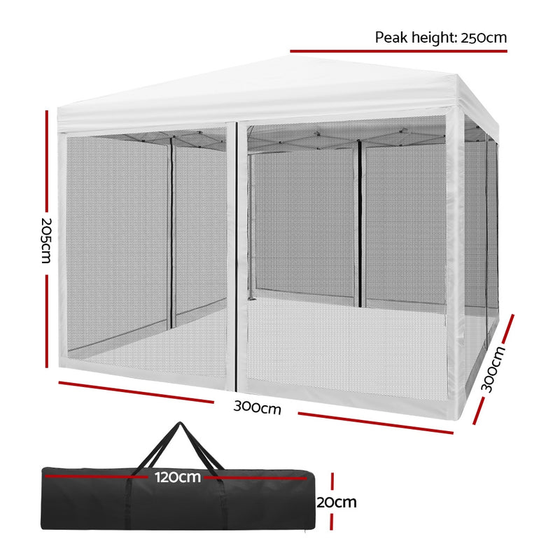 Gazebo Pop Up Marquee 3x3m Wedding Mesh Side Wall Outdoor Gazebos White