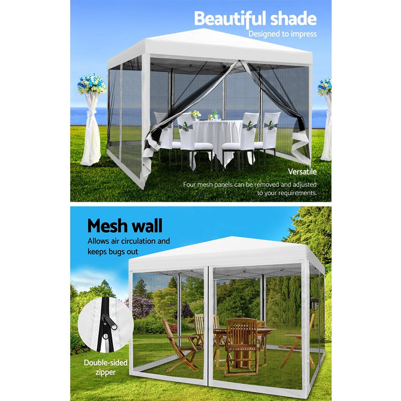 Gazebo Pop Up Marquee 3x3m Wedding Mesh Side Wall Outdoor Gazebos White