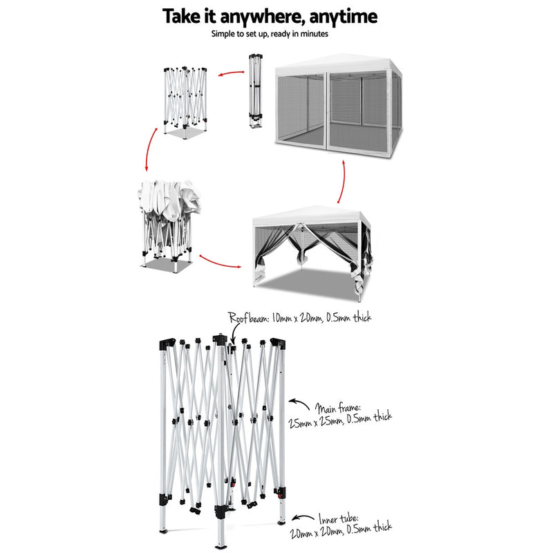 Gazebo Pop Up Marquee 3x3m Wedding Mesh Side Wall Outdoor Gazebos White