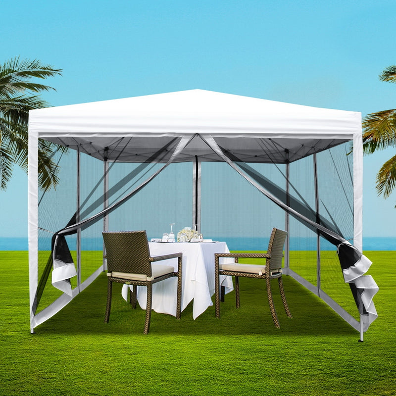 Gazebo Pop Up Marquee 3x3m Wedding Mesh Side Wall Outdoor Gazebos White