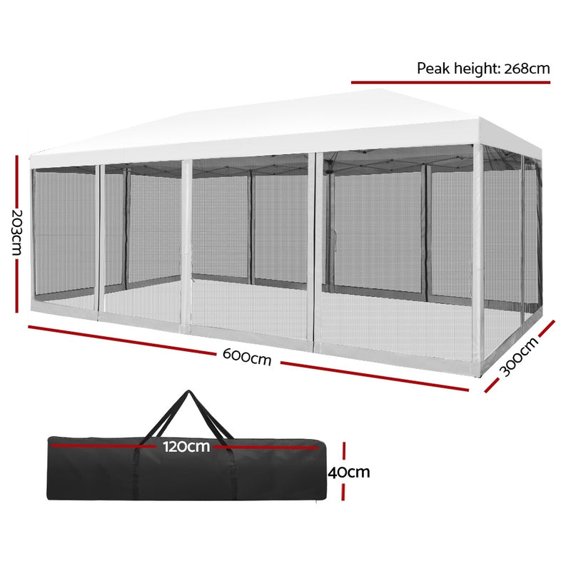 Gazebo Pop Up Marquee 3x6m Wedding Mesh Side Wall Outdoor Gazebos White