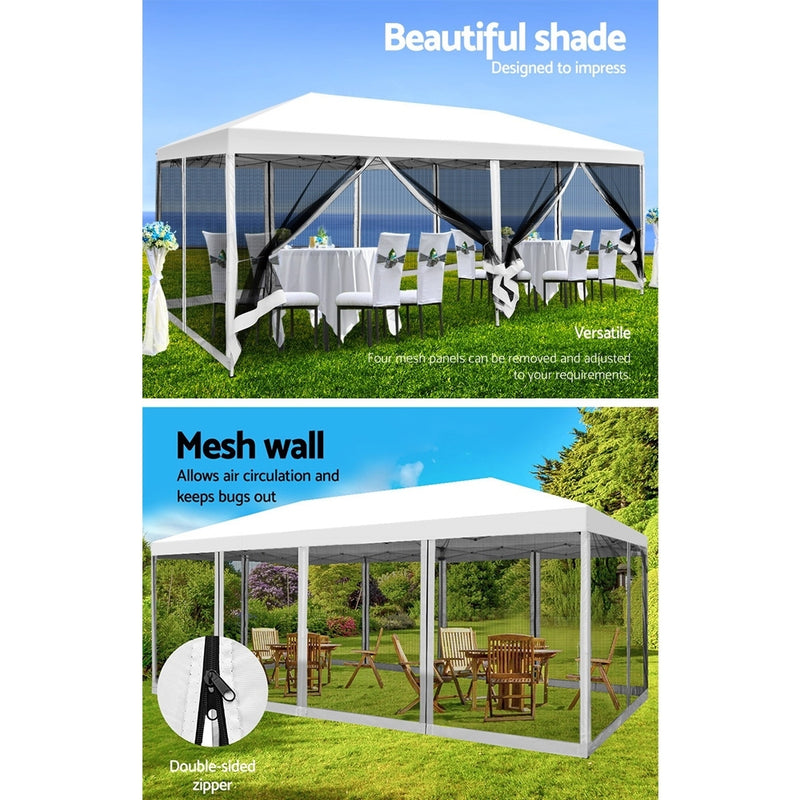 Gazebo Pop Up Marquee 3x6m Wedding Mesh Side Wall Outdoor Gazebos White