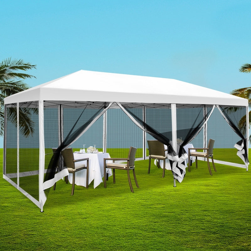 Gazebo Pop Up Marquee 3x6m Wedding Mesh Side Wall Outdoor Gazebos White