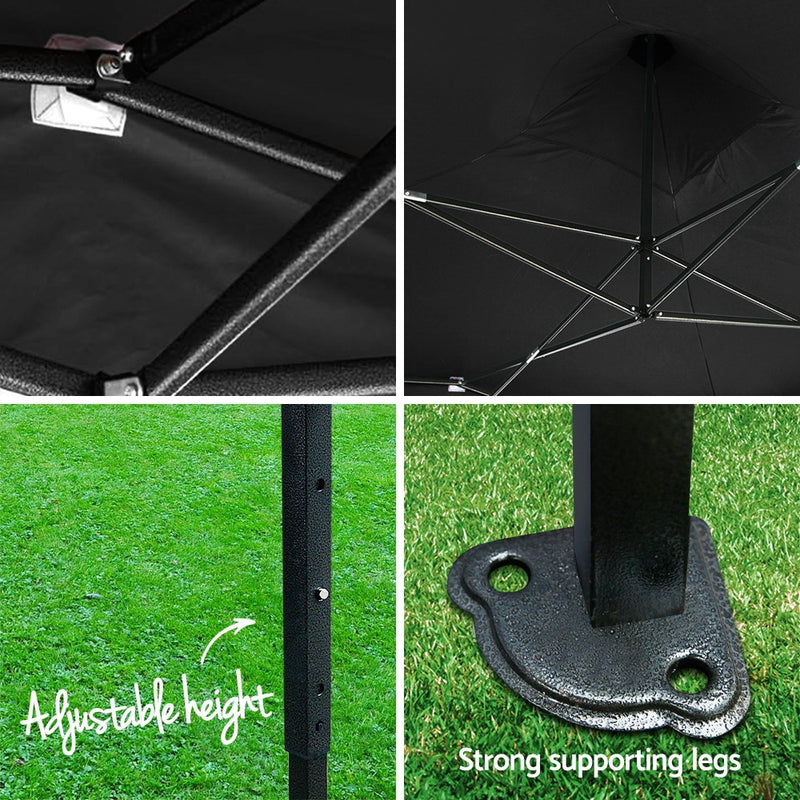 Gazebo Pop Up Marquee 3x3m Outdoor Tent Folding Wedding Gazebos Black