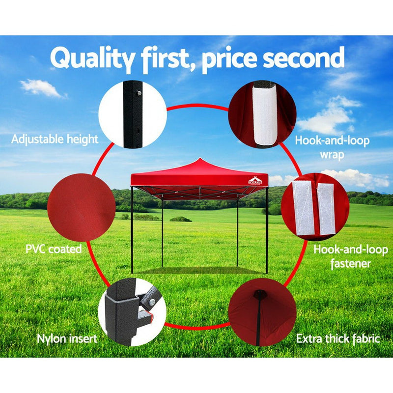 Gazebo Pop Up Marquee 3x3m Outdoor Tent Folding Wedding Gazebos Red