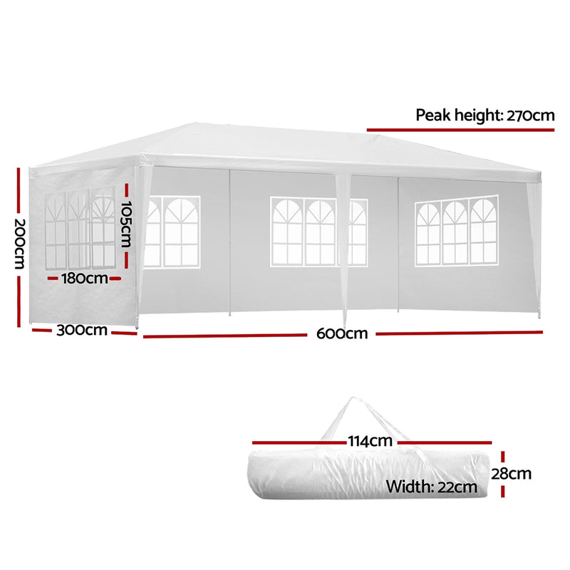 Gazebo 3x6m Outdoor Marquee Side Wall Party Wedding Tent Camping White 4 Panel