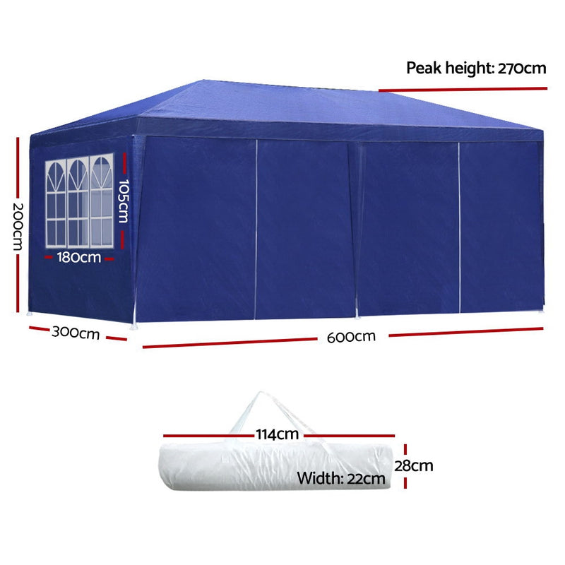 Gazebo 3x6m Outdoor Marquee side Wall Gazebos Tent Canopy Camping Blue 8 Panel