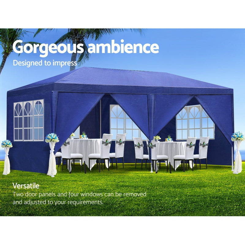 Gazebo 3x6m Outdoor Marquee side Wall Gazebos Tent Canopy Camping Blue 8 Panel