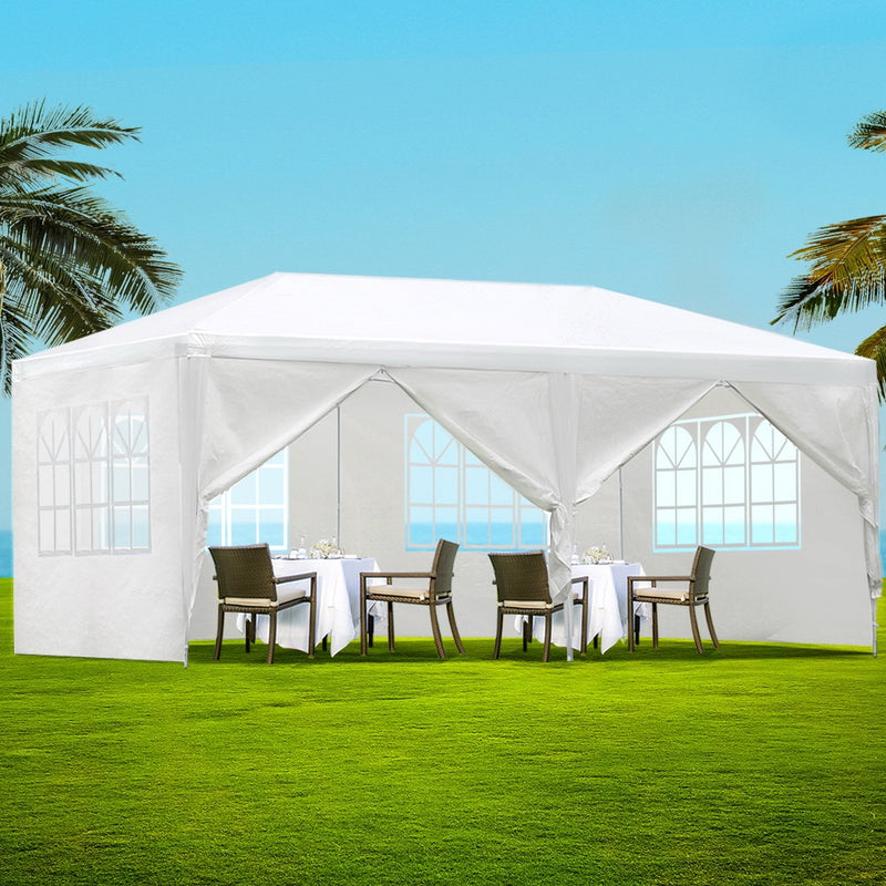 Gazebo 3x6m Outdoor Marquee Side Wall Party Wedding Tent Camping White 6 Panel