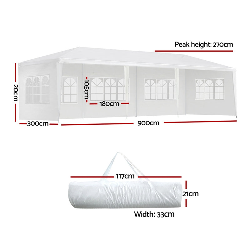 Gazebo 3x9m Outdoor Marquee side Wall Gazebos Tent Canopy Camping White 5 Panel