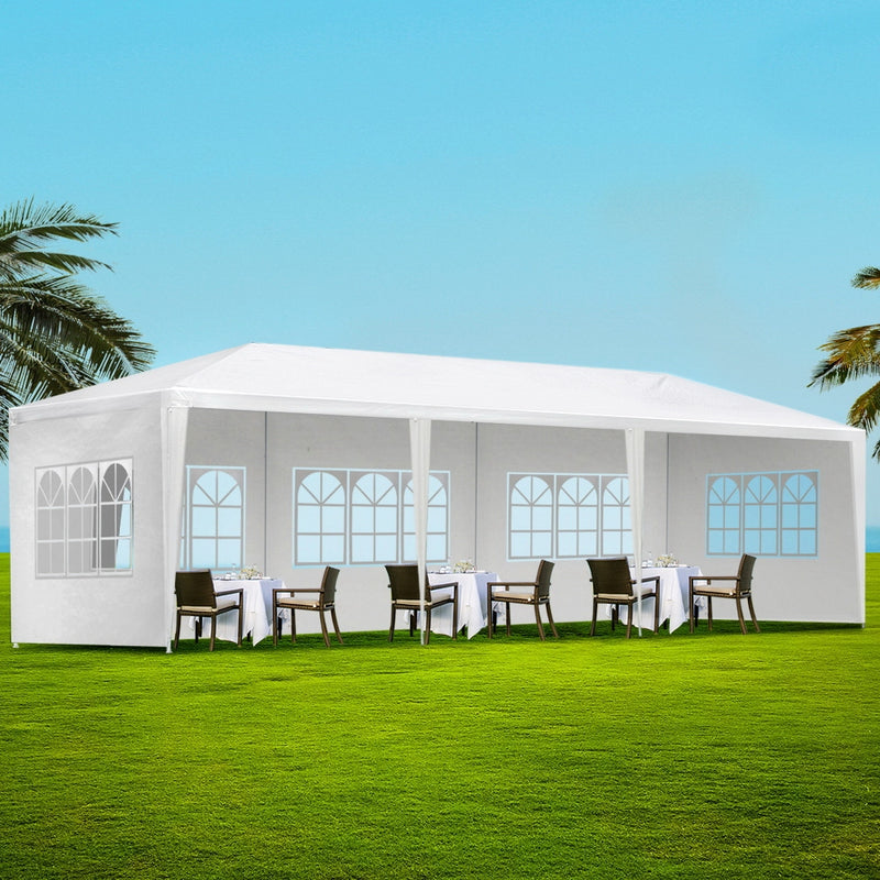 Gazebo 3x9m Outdoor Marquee side Wall Gazebos Tent Canopy Camping White 5 Panel