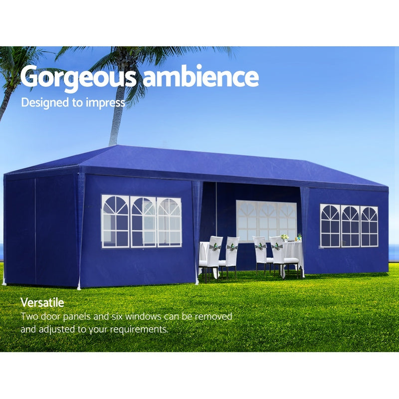 Gazebo 3x9m Outdoor Marquee side Wall Gazebos Tent Canopy Camping Blue 8 Panel