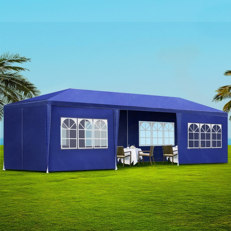 Gazebo 3x9m Outdoor Marquee side Wall Gazebos Tent Canopy Camping Blue 8 Panel