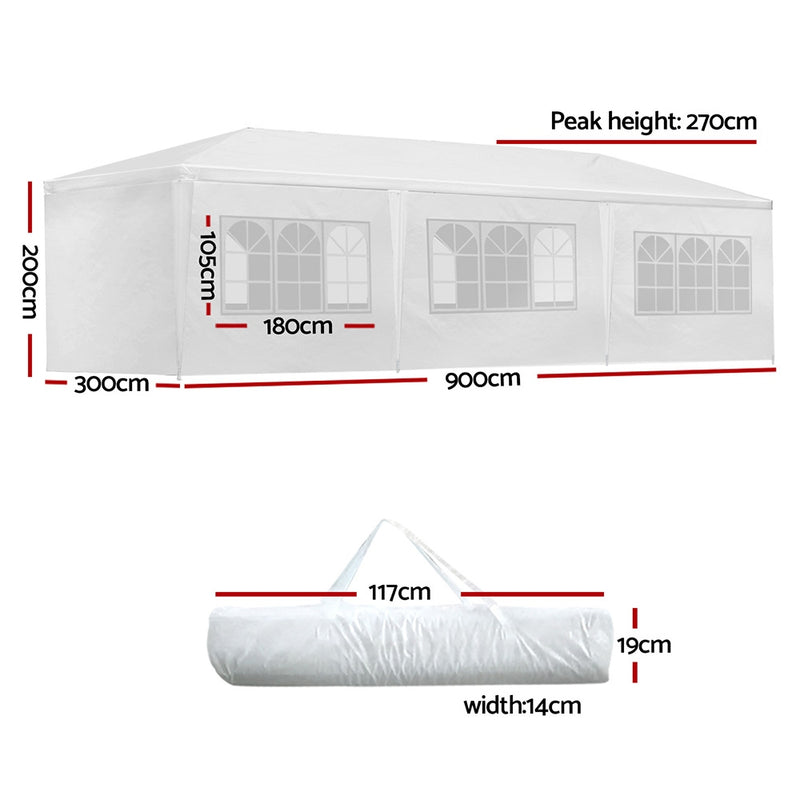 Gazebo 3x9m Outdoor Marquee side Wall Gazebos Tent Canopy Camping White 8 Panel