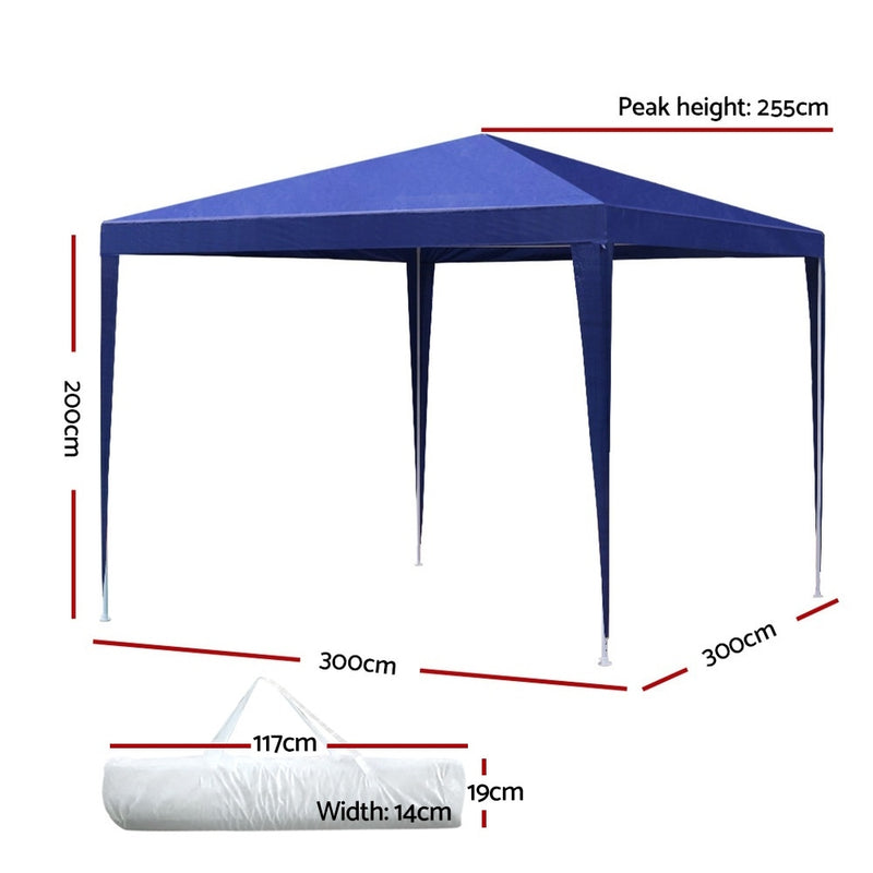 Gazebo 3x3m Tent Marquee Party Wedding Event Canopy Camping Blue