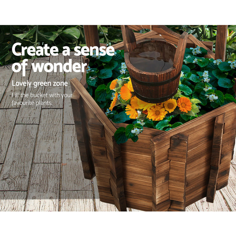 Outdoor Garden Ornaments Wishing Well Planter Bucket Wooden Decor XL