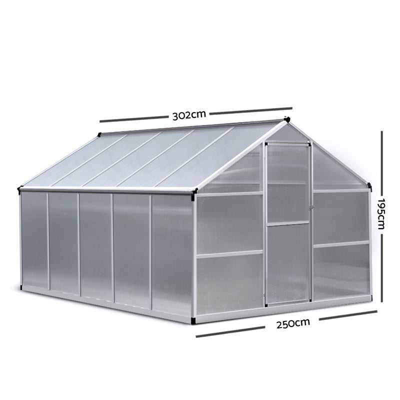 Greenhouse Aluminium Green House Garden Shed Greenhouses 3.02x2.5M