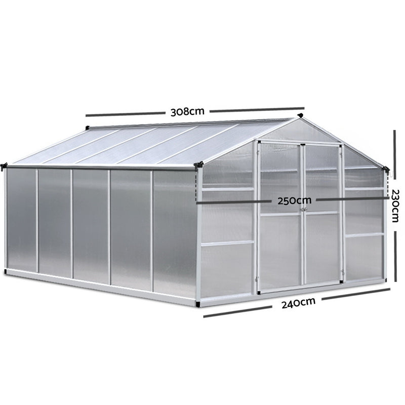 Greenhouse Aluminium Green House Garden Shed Greenhouses 3.08x2.5M