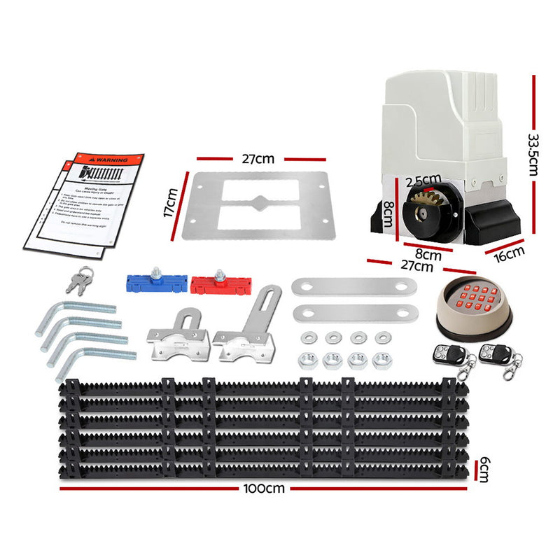 Electric Sliding Gate Opener 1800KG Motor Kit Auto Keypad Remote 6M Rail