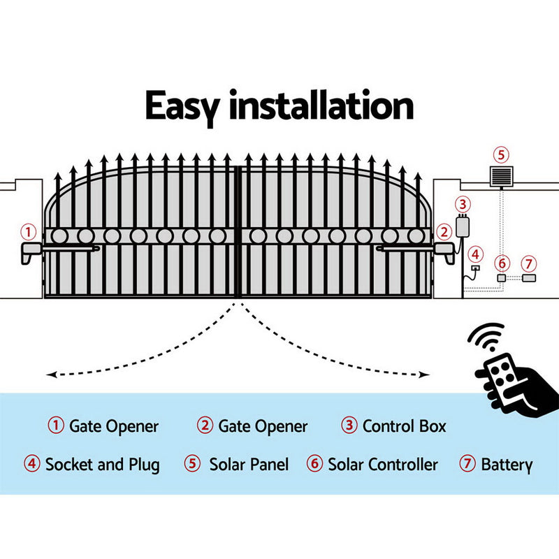 1000KG Swing Gate Opener Auto Solar Power Electric Kit Remote Control