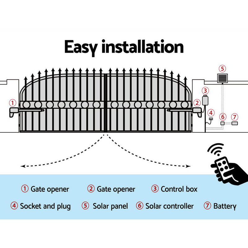 Swing Gate Opener Auto 40W Solar Power Electric Remote Control 1000KG