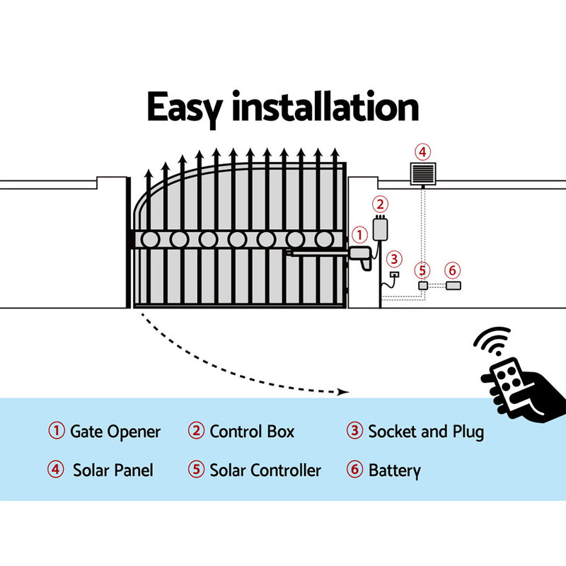 600KG Swing Gate Opener Auto Solar Power Electric Kit Remote Control