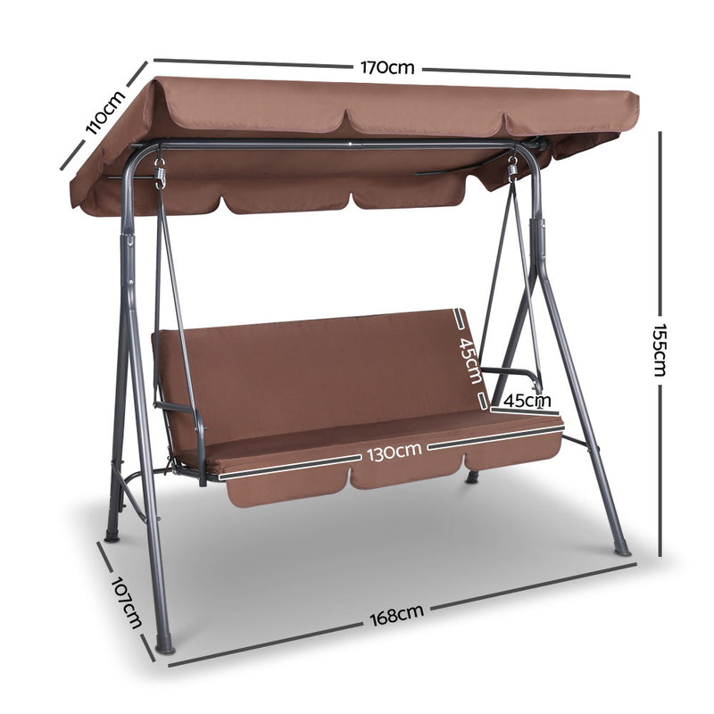 3 Seater Outdoor Canopy Swing Chair - Coffee