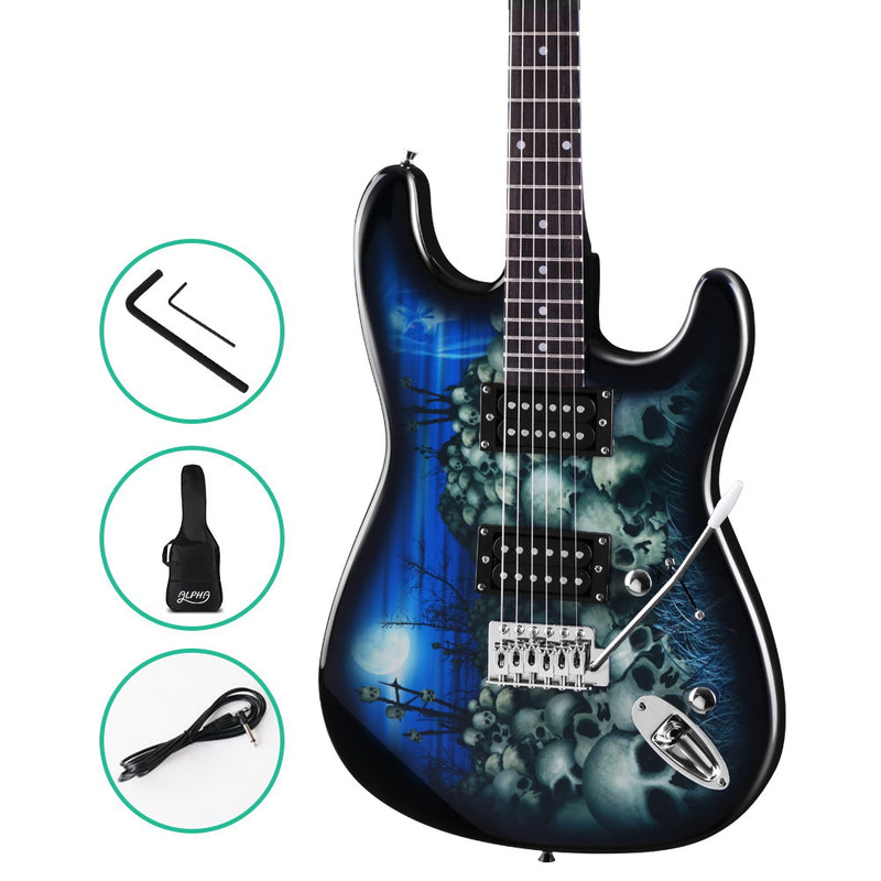 Alpha Electric Guitar Music String Instrument Rock Blue Carry Bag Steel String