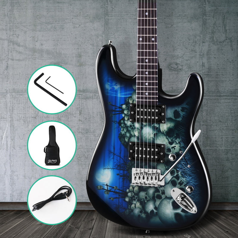 Alpha Electric Guitar Music String Instrument Rock Blue Carry Bag Steel String