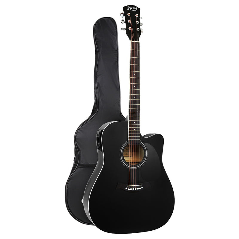 Alpha 41" Inch Electric Acoustic Guitar Wooden Classical Full Size EQ Bass Black