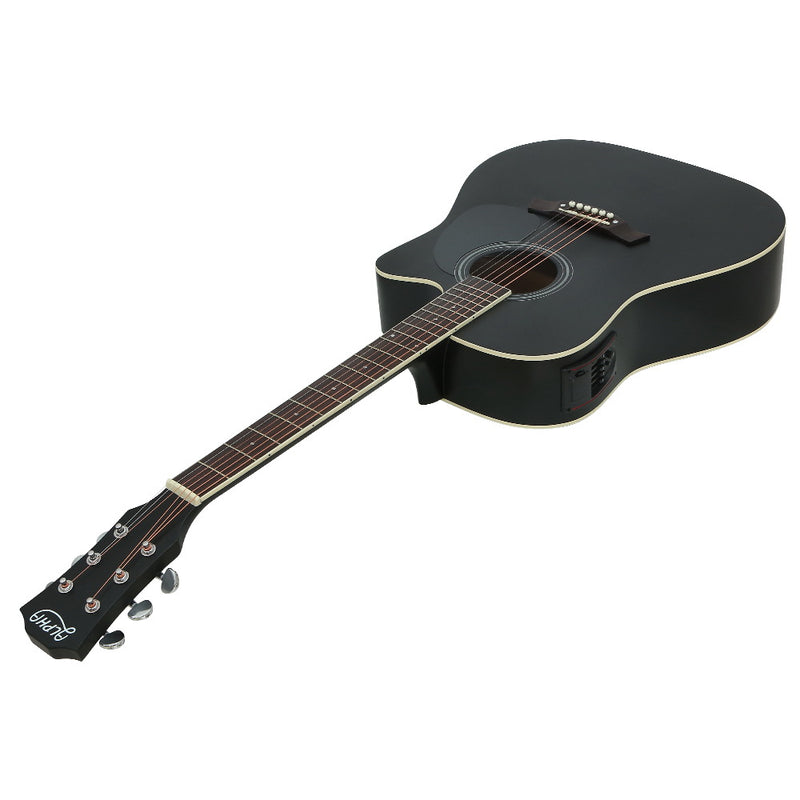 Alpha 41" Inch Electric Acoustic Guitar Wooden Classical Full Size EQ Capo Black