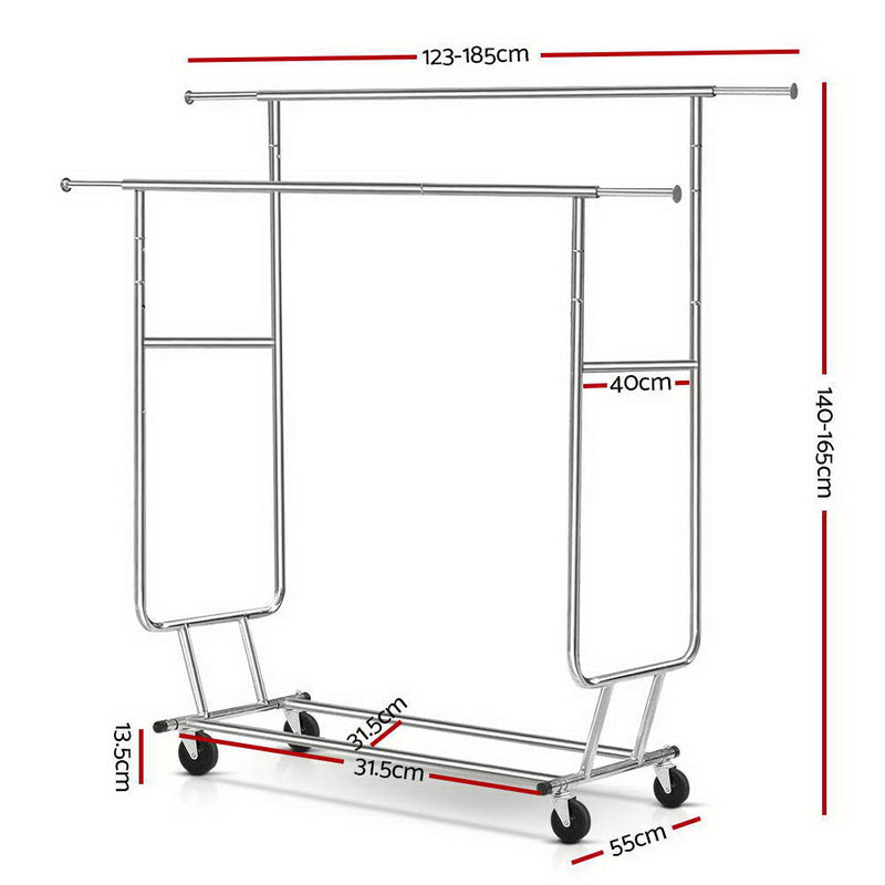 6FT Garment Rack Double Rail Commercial Clothes Rolling Collapsible Hanger Stand