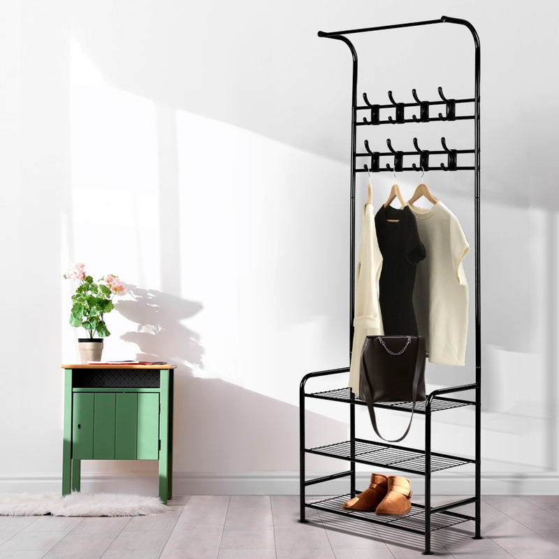 Clothes Rack Coat Stand Garment Portable Hanger Airer Organiser Shoe Storage Metal Black