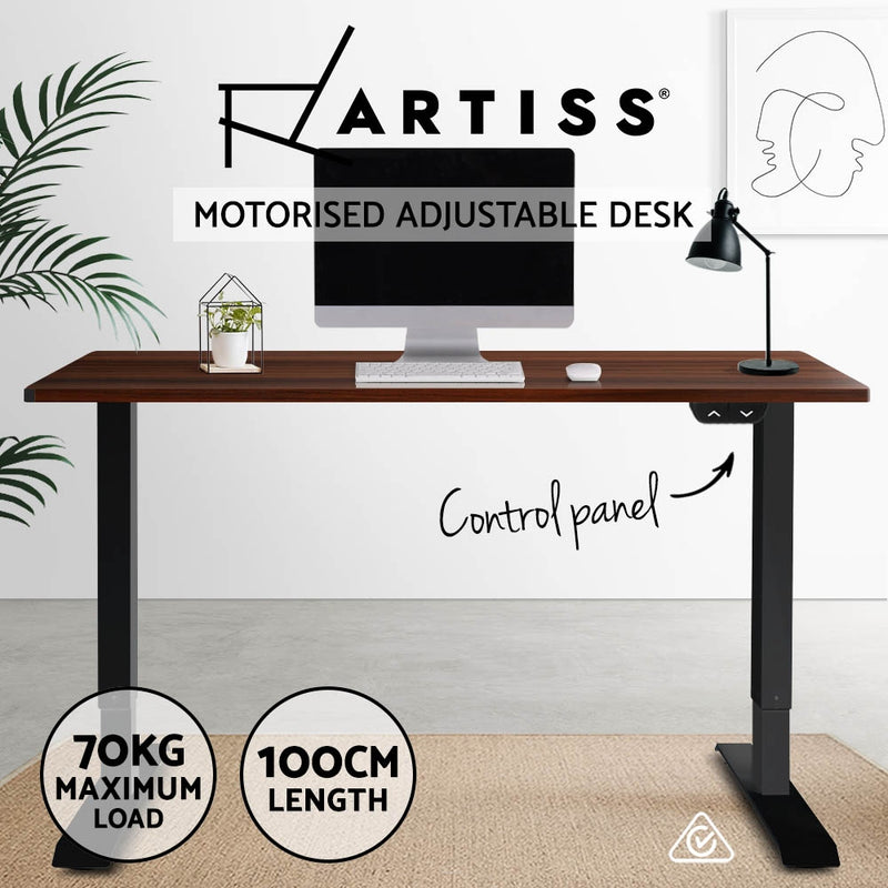 Electric Motorised Height Adjustable Standing Desk - Black Frame with 100cm Walnut Top