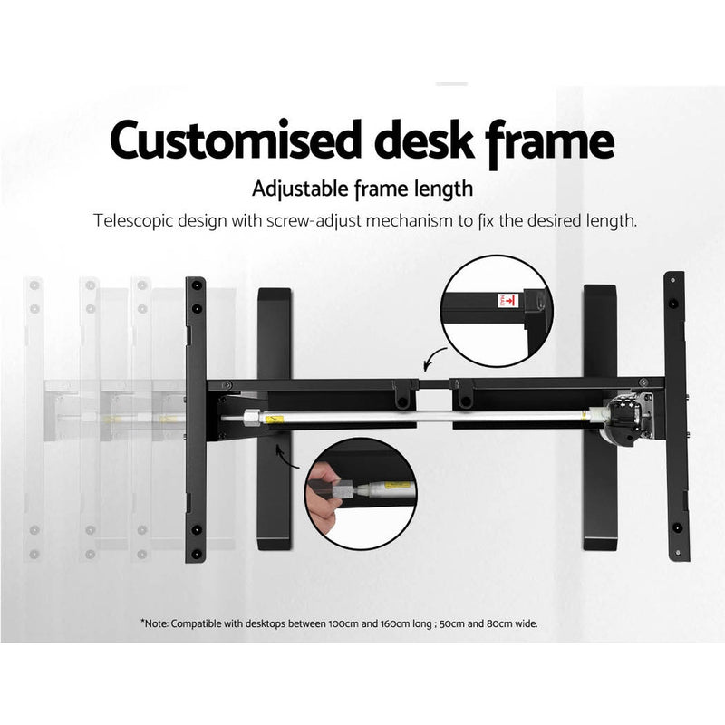 Electric Motorised Height Adjustable Standing Desk - Black Frame with 100cm Natural Oak Top