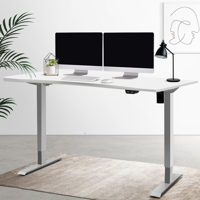 Standing Desk Sit Stand Table Height Adjustable Motorised Frame Riser 140cm Curved Desk Top