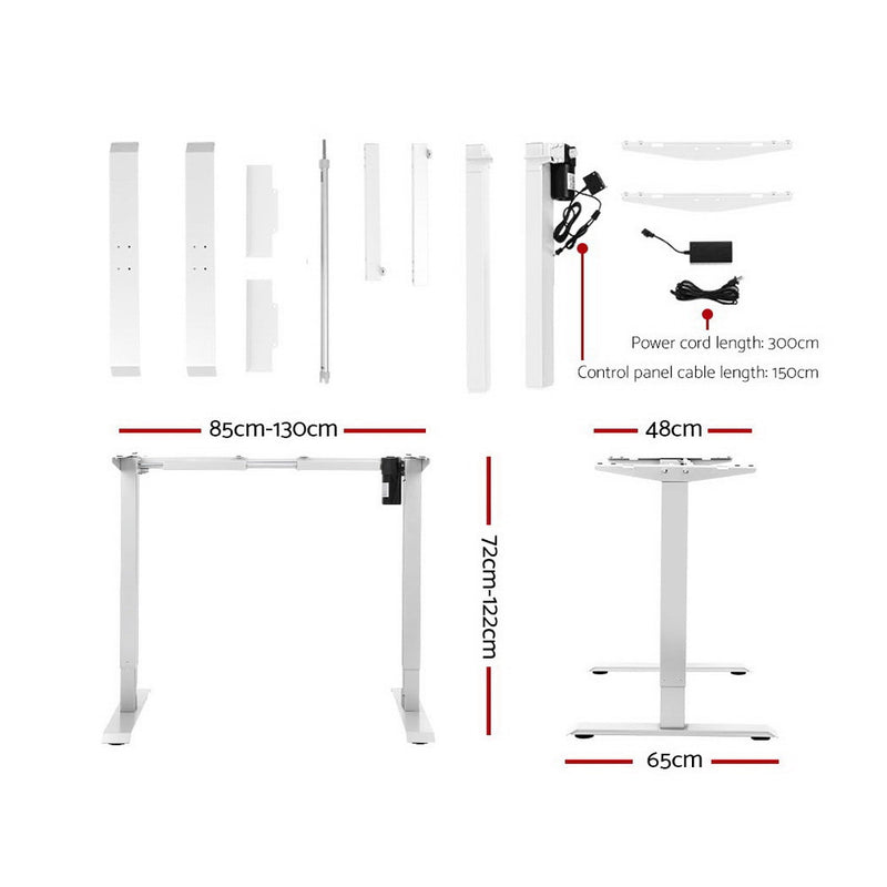 Electric Motorised Height Adjustable Standing Desk - White Frame with 140cm Black Top