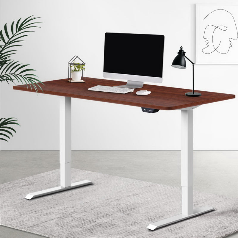 Electric Motorised Height Adjustable Standing Desk - White Frame with 140cm Walnut Top