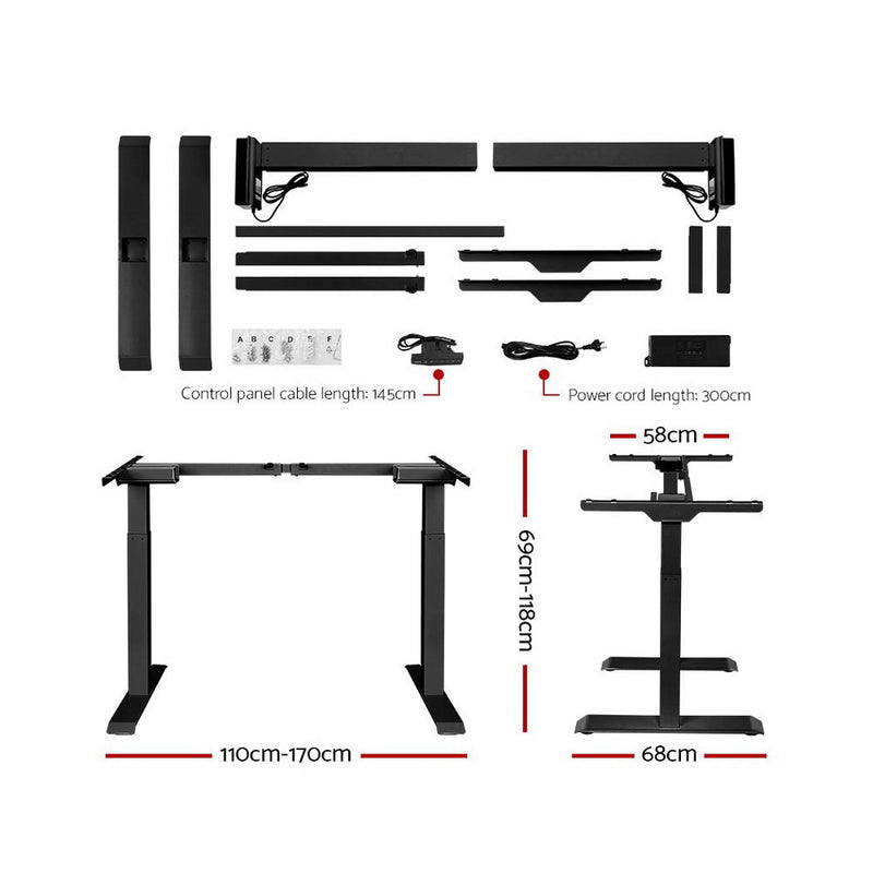 Standing Desk Sit Stand Riser Motorised Electric Computer Laptop Table Height Adjustable Dual Motor Black