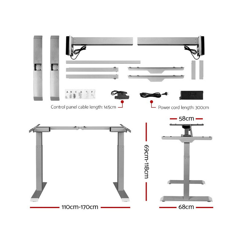 Height Adjustable Standing Desk Sit Stand Motorised Electric Roskos III Grey Black