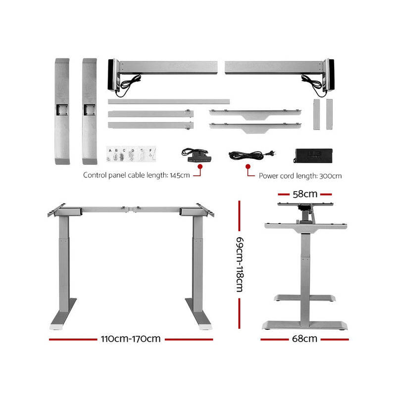 Electric Motorised Height Adjustable Standing Desk - Grey Frame with 160cm White Top