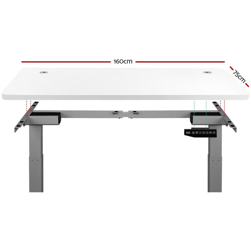 Electric Motorised Height Adjustable Standing Desk - Grey Frame with 160cm White Top