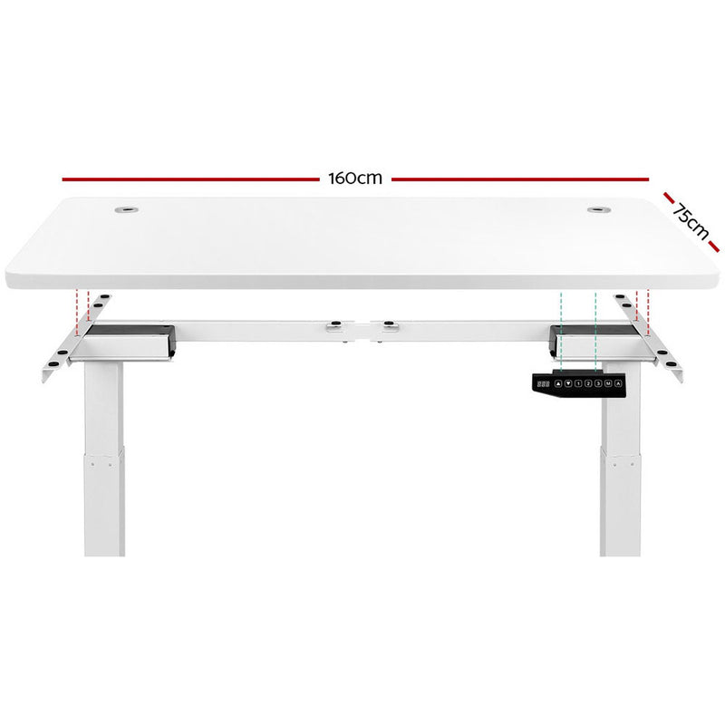 Electric Motorised Height Adjustable Standing Desk - White Frame with 160cm White Top