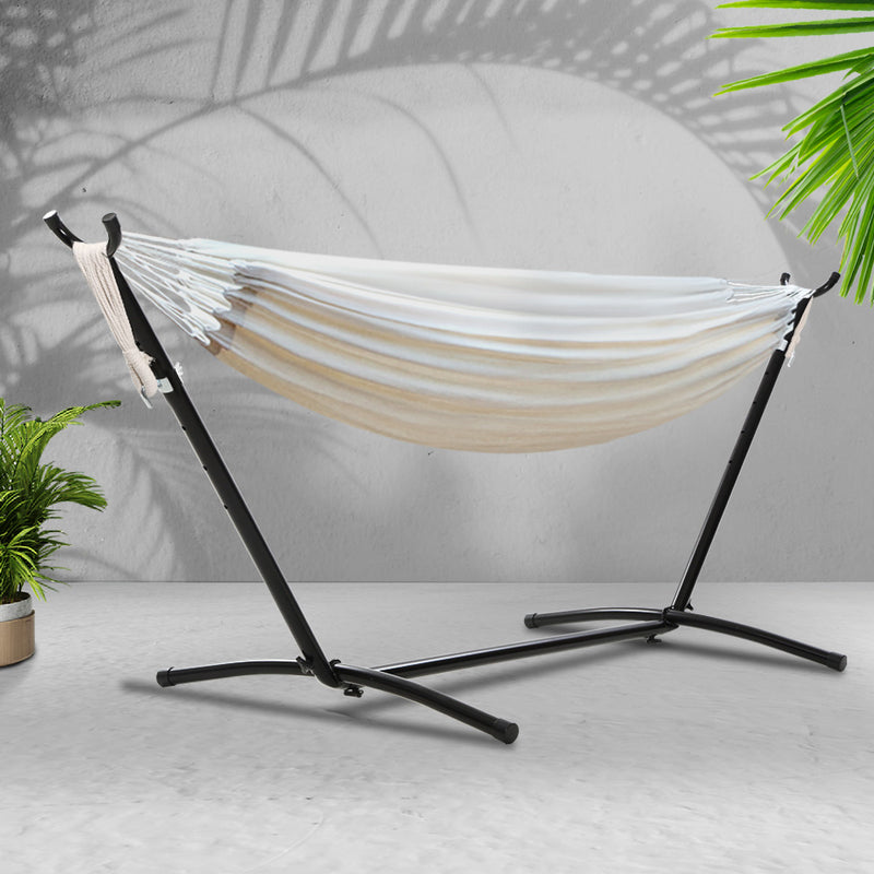 Camping Hammock With Stand Cotton Rope Lounge Hammocks Outdoor Swing Bed