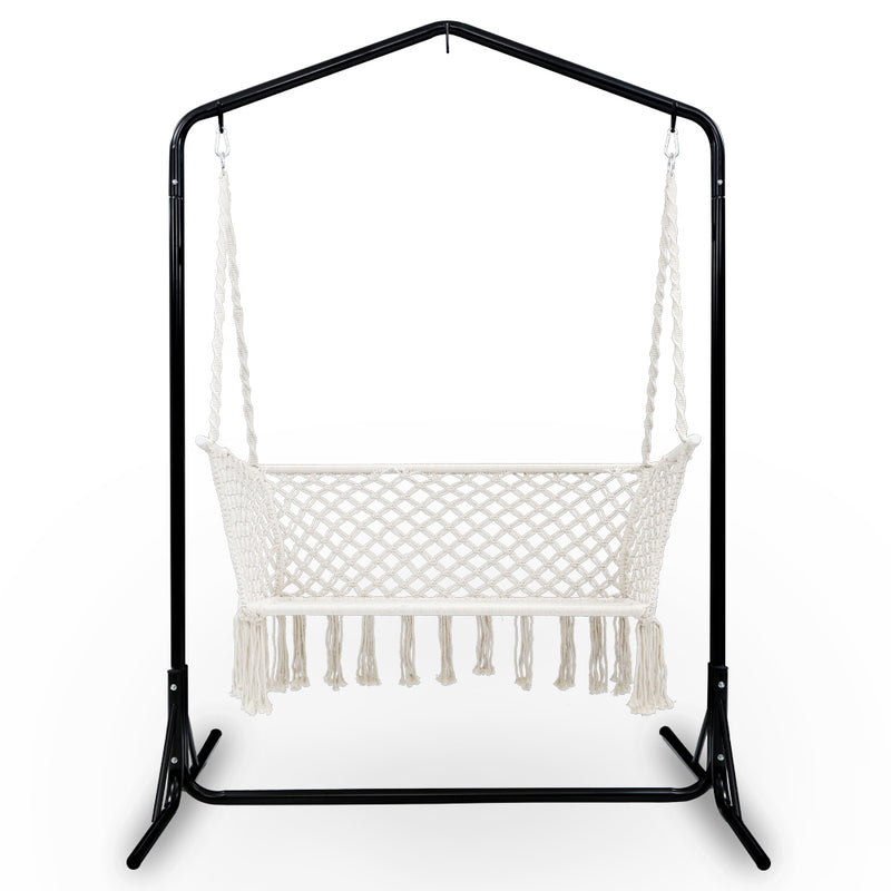 Double Swing Hammock Chair with Stand Macrame Outdoor Bench Seat Chairs